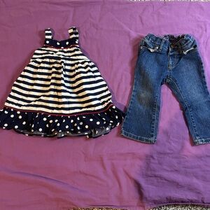 Striped Dress and Bootcut Denim Jeans Set